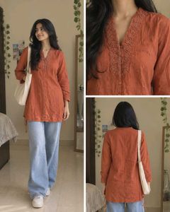 Boho Orange Embroidered Kurta