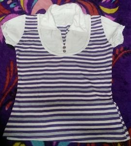 Purple White Strip Pure Cotton Top