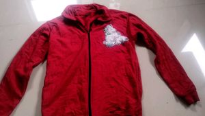 Red Zip-Up Jacket with Sequin Embellishment