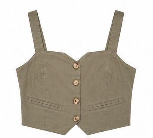Smocked Olive Green Cropped Vest Top