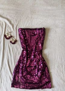 Purple Sequin Strapless Dress