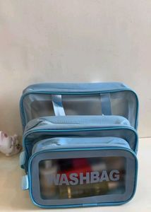 Set of 3 Blue Wash Bags