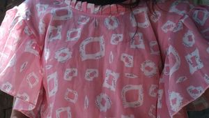 Charming Pink Dress Material with White Print
