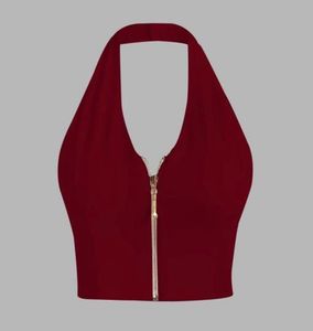 final price maroon Halter Zip Crop Top