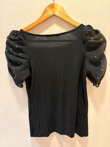 Chic Black Top with Beautiful Sleeves