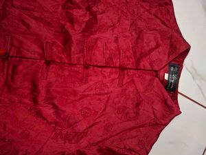 Elegant Red Silk Mandarin Collar Kurta