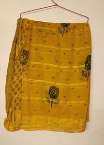 Yellow Saree with Block Print