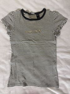 Mango Striped Cropped Tee with Gold Embroidery