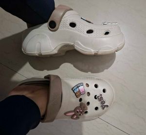 Beige Brown Crocs With Cute Charms