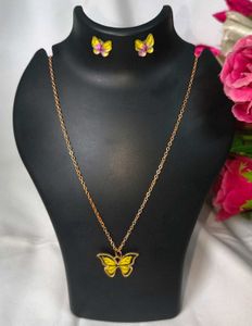 Butterfly Yellow Necklace and Earrings Set One