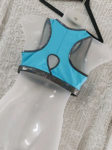 DANSKIN Sparkly Trim Blue Sports Bra