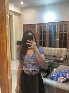 Blue Checkered Off-Shoulder Top