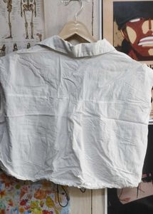 White Cropped Button-Up Shirt