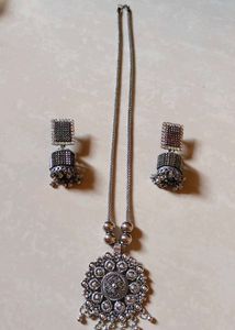 Oxidized Silver Necklace & Earrings Set