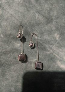 Silver Tone Ball &amp; Cube Drop Earrings