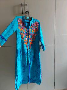 Blue Tie-Dye Embroidered Kurta
