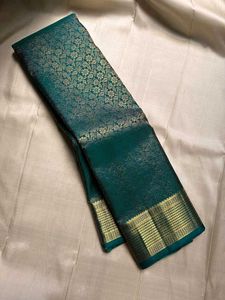 Elegant Teal Silk Saree with Gold Border