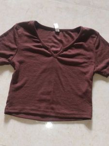 Brown V Neck Tee