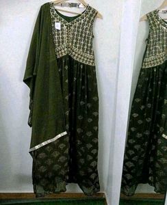 Teal Embellished gown with dupatta