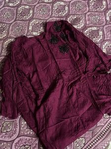 Maroon Embroidered Kurta Set