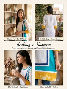 Stylish White Kurta with Blue &amp; Yellow Accents