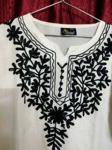 White Kurta with Black Embroidery