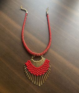 Unique Red & Gold Statement Necklace