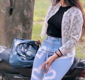 Cute Heart Print Light Wash Jeans