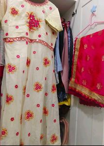 White &amp; Pink Embroidered anarkali