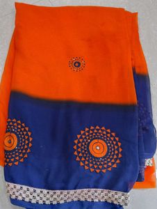 Orange and Blue Ombre Saree