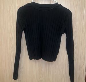 Black Ribbed Long Sleeve Top