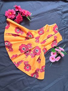 Orange Floral Flare Dress