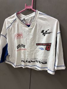White Racing Graphic Long Sleeve Top