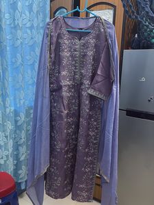 Purple Embroidered Kurta Set with Dupatta