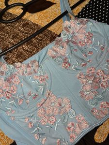 Light Blue Floral Embroidered Corset top