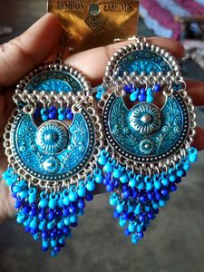 Boho Blue Jhumka Earrings