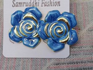 Blue & Gold Flower Earrings