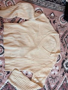 Cream Ribbed V-Neck Sweater