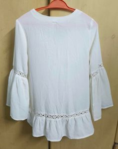 White Bell Sleeve Tunic with Lace Detail