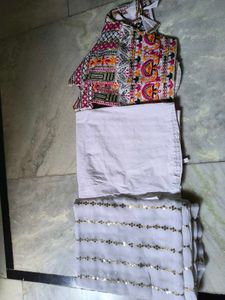 Elegant White Saree with Embroidered Blouse