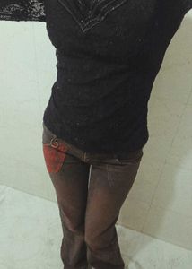 vintage bootcut Jeans with Red Accents