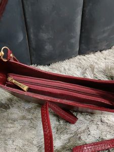 Maroon Hobo Bag With Detachable Sling