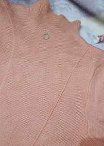 Peach Knit Turtleneck Sweater
