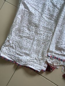 White Eyelet Kurta Set with Tassels