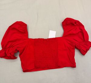 Red Puff Sleeve Crop Top