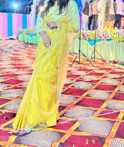 Beautiful Yellow Saree with Embroidered Blouse