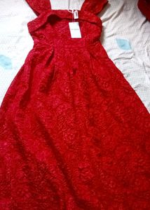 Vibrant Red Textured Party Dress