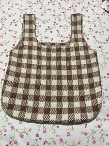 Brown &amp; White Checkered Tote Bag