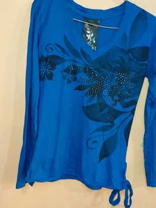 Blue Floral Long Sleeve Top