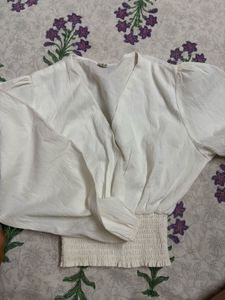 White Smocked Cropped Blouse